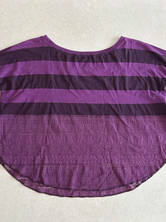 Free People Long Sleeve Lacey Stripes Top in Plum Combo ASO Alex Russo - Picture 7 of 12